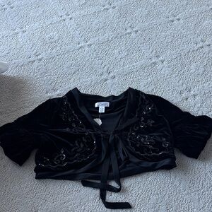 LOFT Black Velvet Crop Top with Sequin Accents